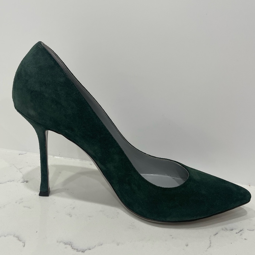 Sergio Rossi Dark Green Suede Pointed Toe Pumps Heels - Picture 9 of 16